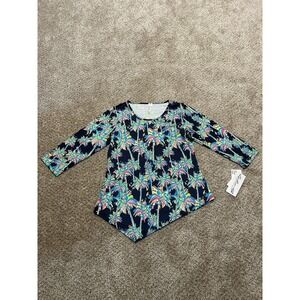 Lulu B Top Womens XS Black Green Floral UPF 50 Pullover Tunic Boat Neck